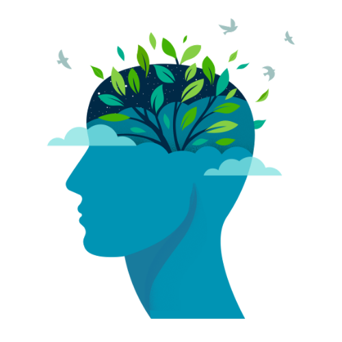 Person with brain growing tree