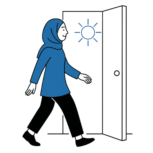 Person walking through door